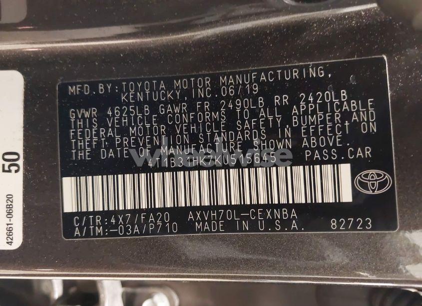 Photo 9 of 2019 Toyota Camry HYBRID LE (VIN 4T1B31HK7KU515645)