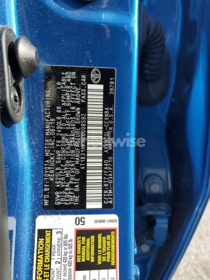 Photo 12 of 2019 TOYOTA CAMRY LE (VIN 4T1B31HK8KU008592)