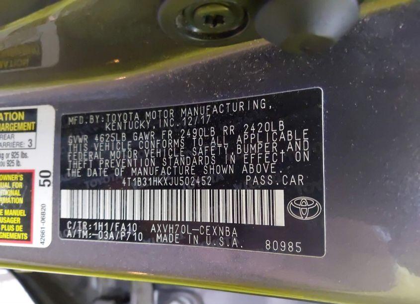 Photo 9 of 2018 Toyota Camry HYBRID LE (VIN 4T1B31HKXJU502452)