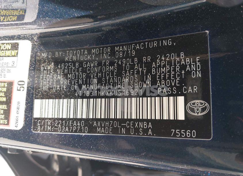 Photo 9 of 2019 Toyota Camry HYBRID LE (VIN 4T1B31HKXKU516921)