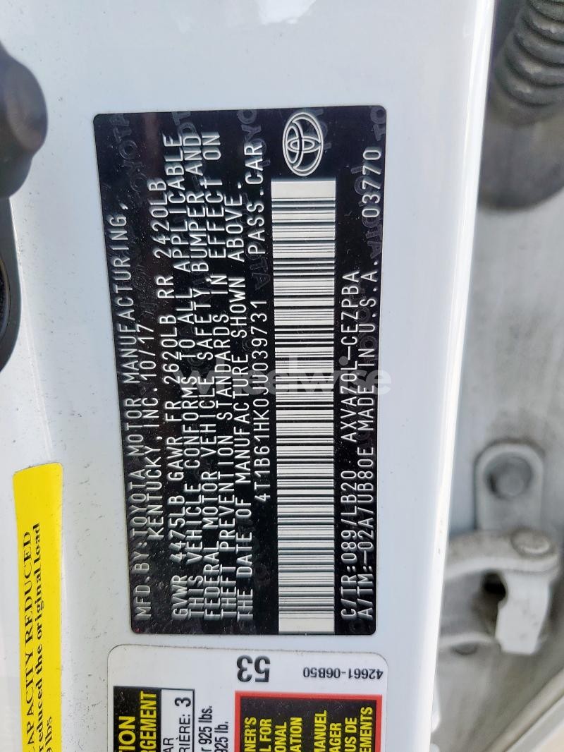 Photo 2 of 2018 TOYOTA CAMRY XSE (VIN 4T1B61HK0JU039731)