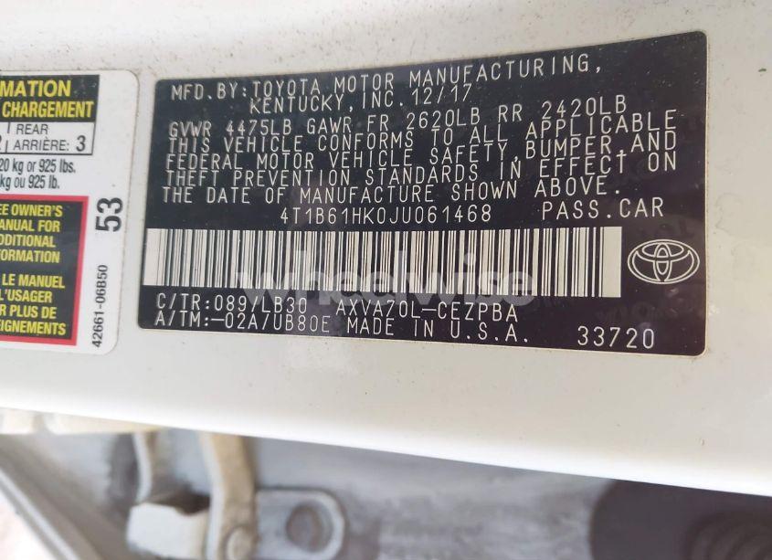 Photo 9 of 2018 Toyota Camry XSE (VIN 4T1B61HK0JU061468)