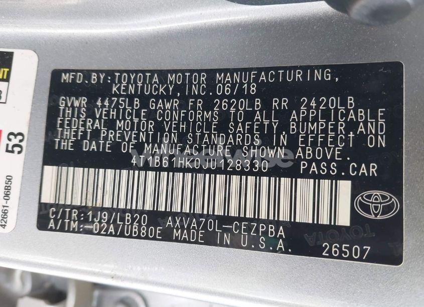 Photo 9 of 2018 Toyota Camry XSE (VIN 4T1B61HK0JU128330)