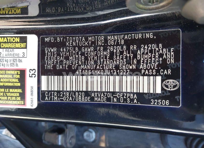 Photo 9 of 2018 Toyota Camry XSE (VIN 4T1B61HK0JU131227)