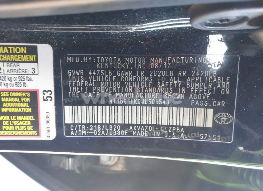 Photo 9 of 2018 Toyota Camry XSE (VIN 4T1B61HK0JU508543)