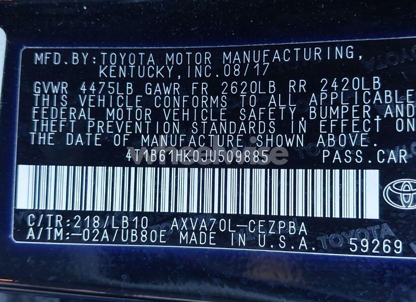 Photo 9 of 2018 Toyota Camry XSE (VIN 4T1B61HK0JU509885)