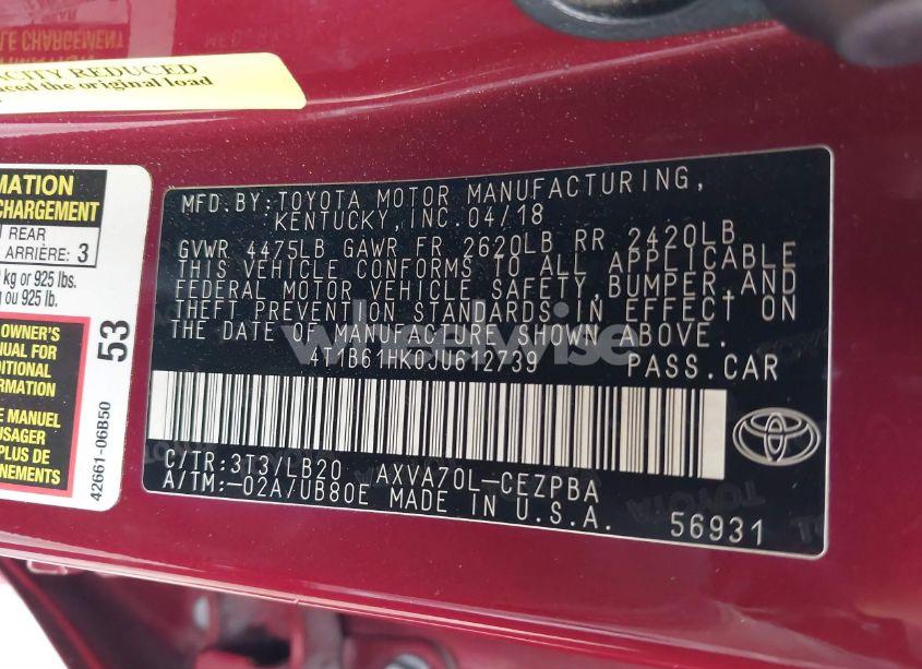 Photo 9 of 2018 Toyota Camry XSE (VIN 4T1B61HK0JU612739)