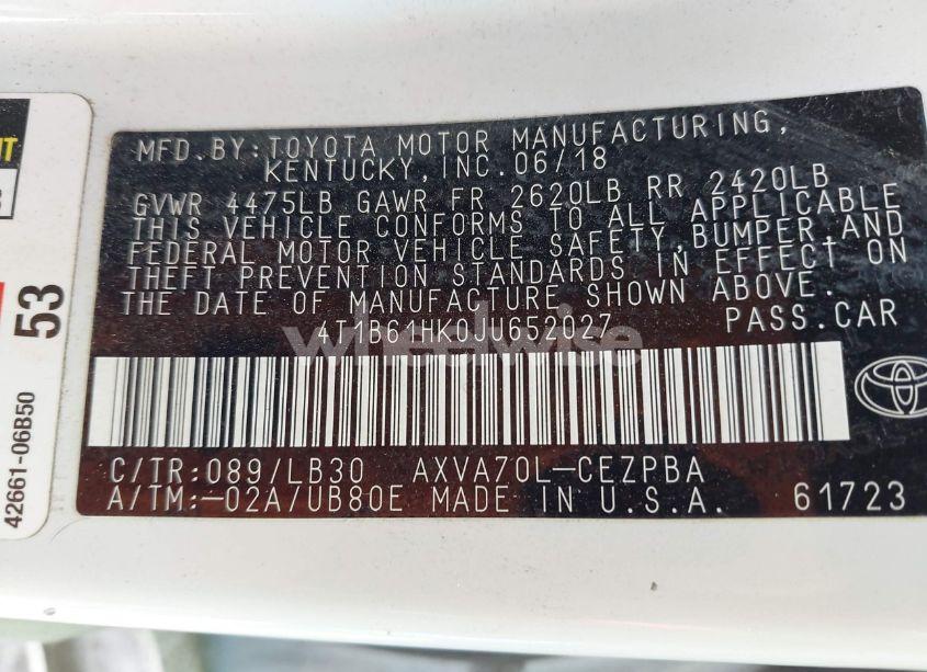 Photo 9 of 2018 Toyota Camry XSE (VIN 4T1B61HK0JU652027)