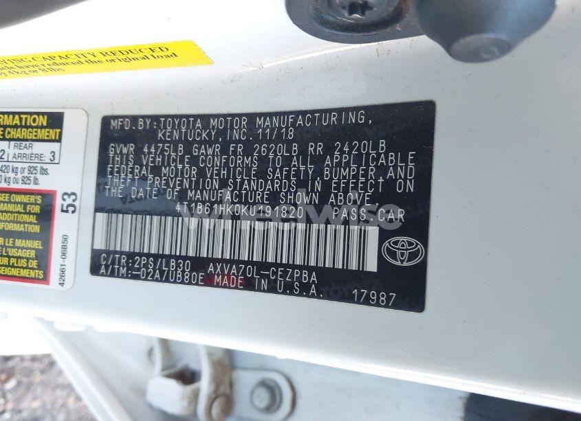 Photo 9 of 2019 Toyota Camry XSE (VIN 4T1B61HK0KU191820)