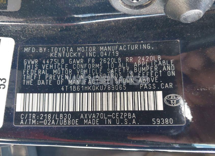 Photo 9 of 2019 Toyota Camry XSE (VIN 4T1B61HK0KU789065)