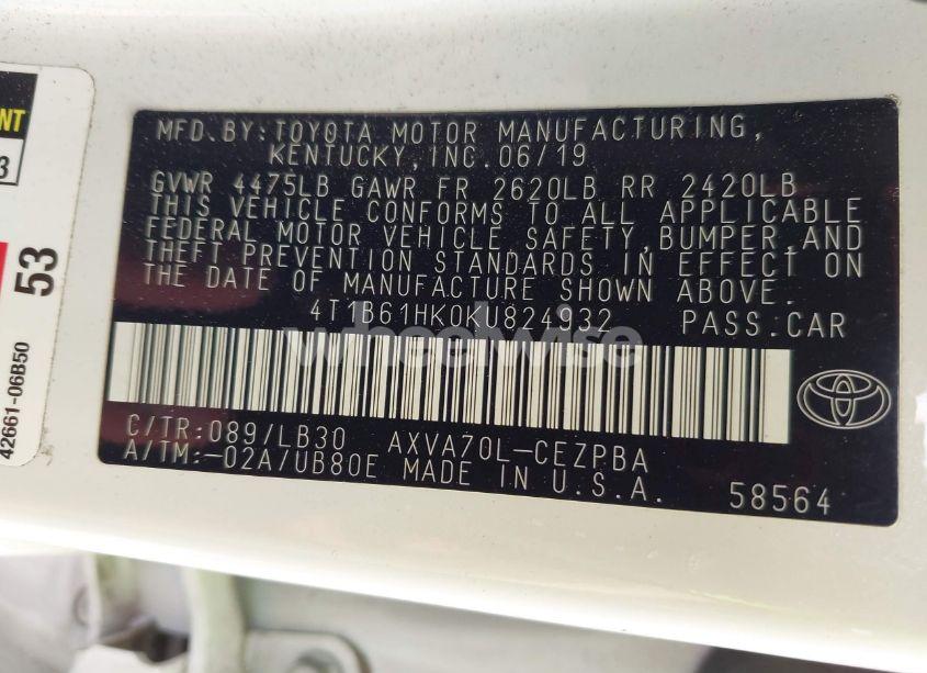 Photo 9 of 2019 Toyota Camry XSE (VIN 4T1B61HK0KU824932)