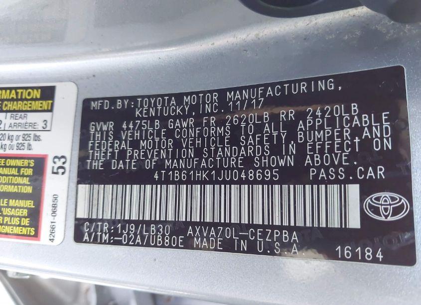 Photo 9 of 2018 Toyota Camry XSE (VIN 4T1B61HK1JU048695)