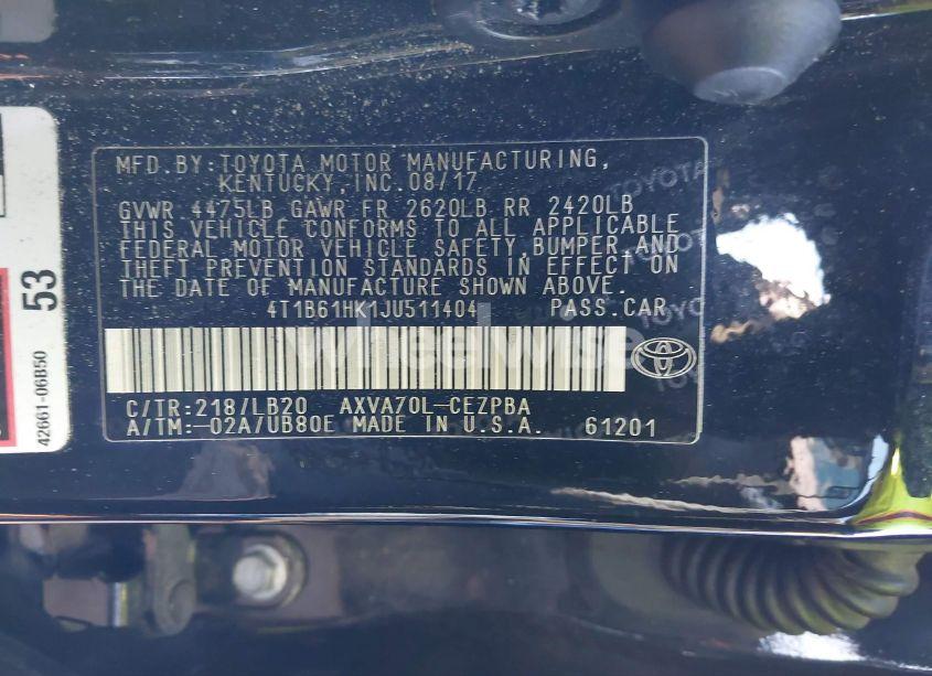 Photo 9 of 2018 Toyota Camry XSE (VIN 4T1B61HK1JU511404)