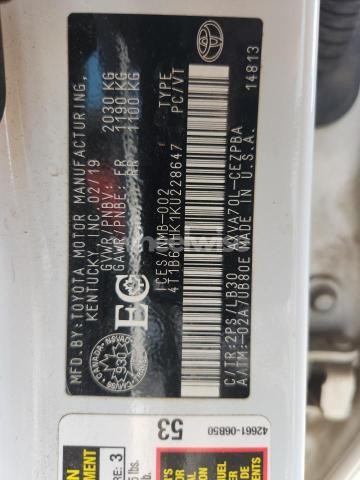 Photo 2 of 2019 TOYOTA CAMRY XSE (VIN 4T1B61HK1KU228647)