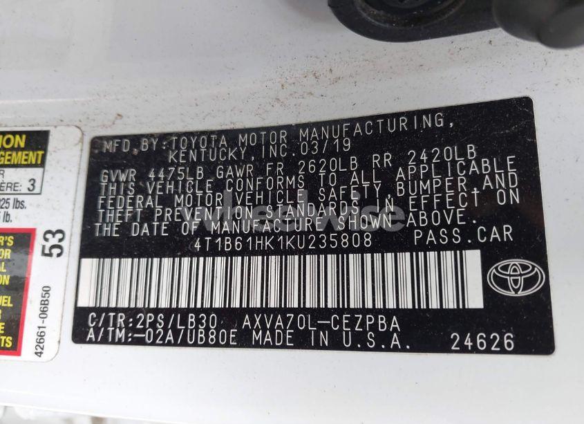 Photo 9 of 2019 Toyota Camry XSE (VIN 4T1B61HK1KU235808)