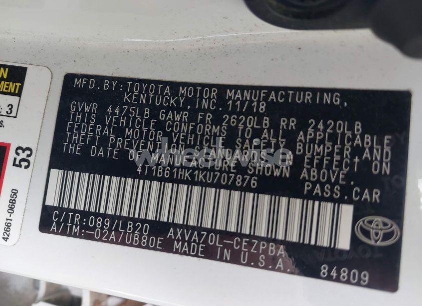 Photo 9 of 2019 Toyota Camry XSE (VIN 4T1B61HK1KU707876)