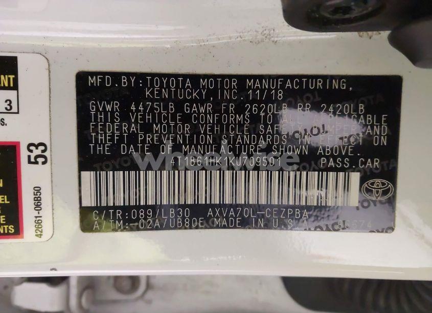 Photo 9 of 2019 Toyota Camry XSE (VIN 4T1B61HK1KU709501)