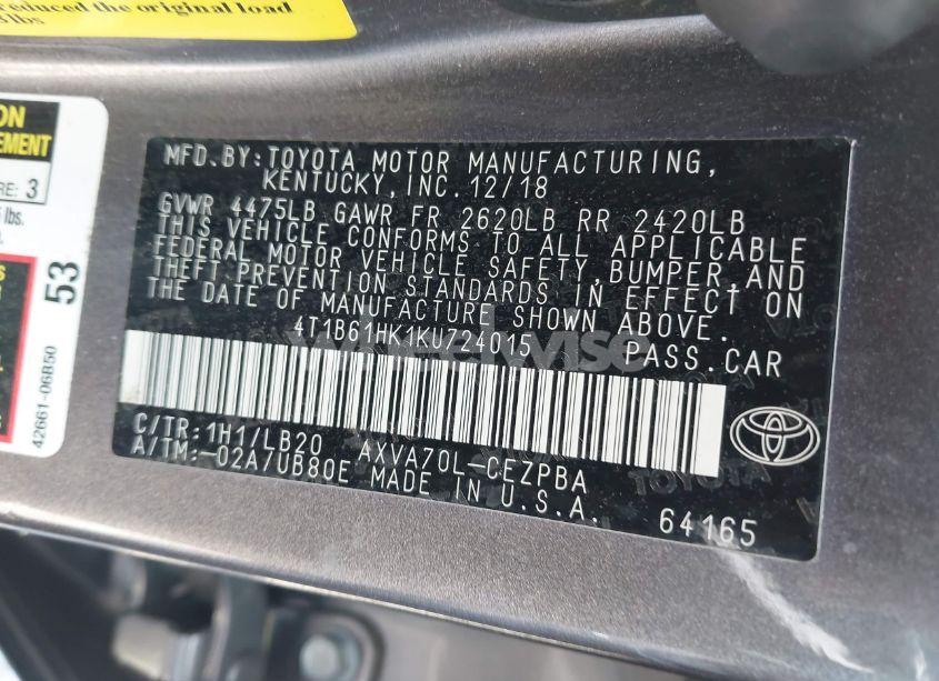 Photo 9 of 2019 Toyota Camry XSE (VIN 4T1B61HK1KU724015)