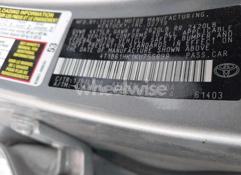 Photo 9 of 2019 Toyota Camry XSE (VIN 4T1B61HK1KU755698)