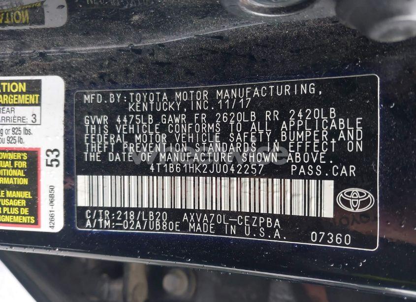 Photo 9 of 2018 Toyota Camry XSE (VIN 4T1B61HK2JU042257)