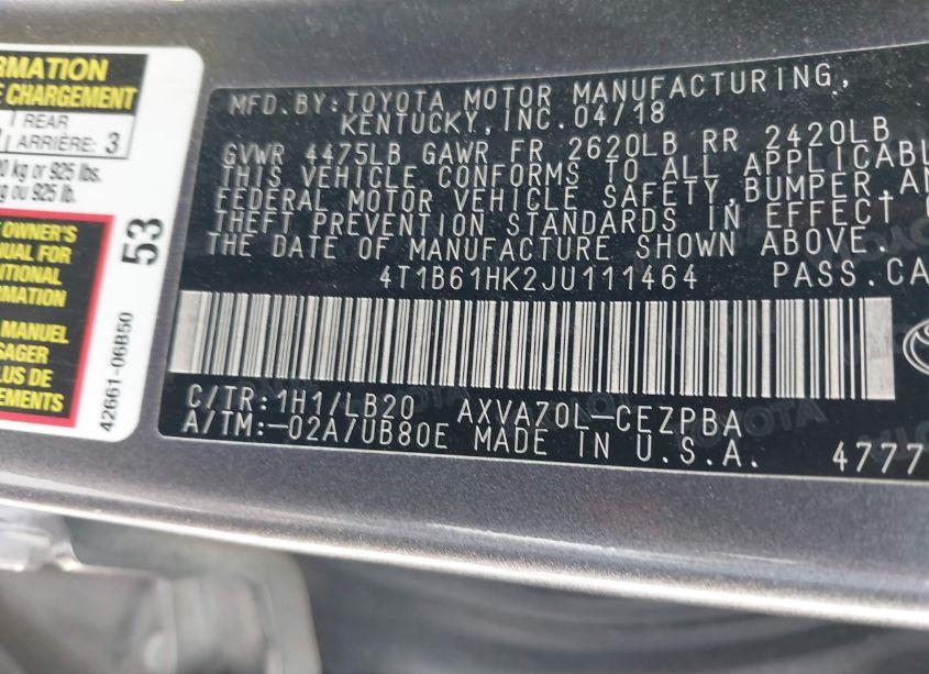 Photo 9 of 2018 Toyota Camry XSE (VIN 4T1B61HK2JU111464)