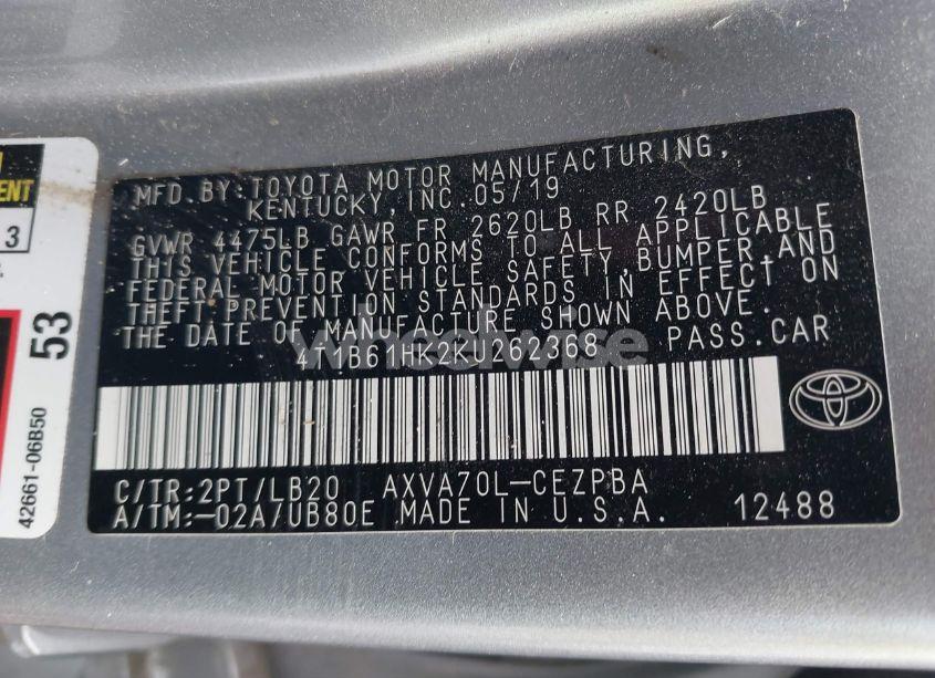 Photo 9 of 2019 Toyota Camry XSE (VIN 4T1B61HK2KU262368)
