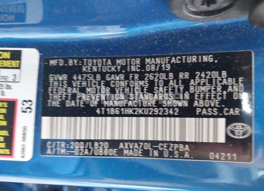 Photo 9 of 2019 Toyota Camry XSE (VIN 4T1B61HK2KU292342)