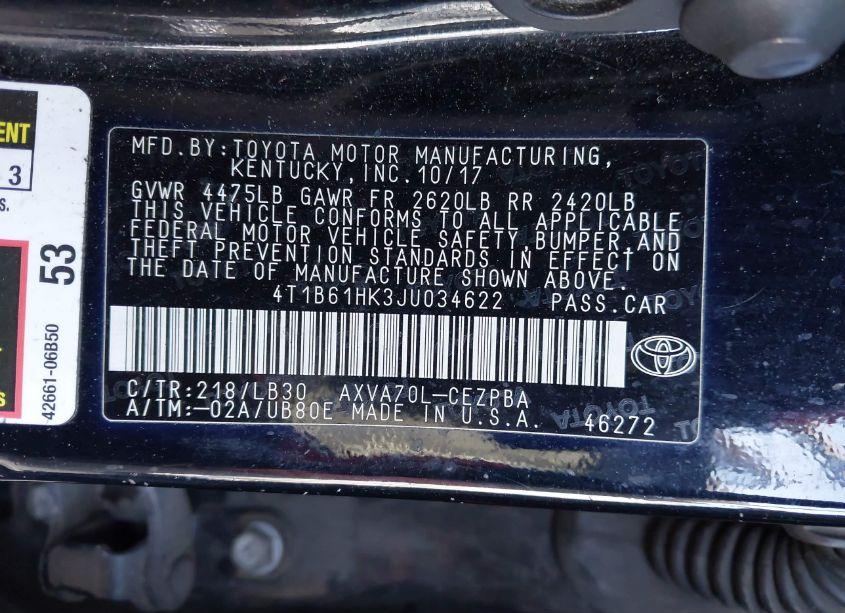 Photo 9 of 2018 Toyota Camry XSE (VIN 4T1B61HK3JU034622)