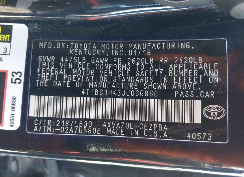 Photo 9 of 2018 Toyota Camry XSE (VIN 4T1B61HK3JU066860)