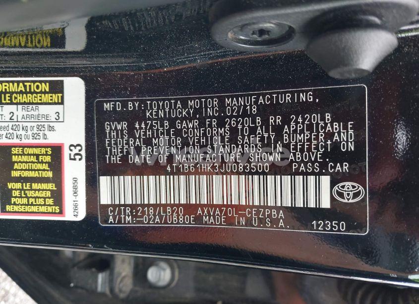 Photo 9 of 2018 Toyota Camry XSE (VIN 4T1B61HK3JU083500)