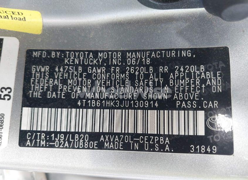 Photo 9 of 2018 Toyota Camry XSE (VIN 4T1B61HK3JU130914)