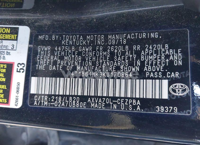 Photo 9 of 2019 Toyota Camry XSE (VIN 4T1B61HK3KU170864)