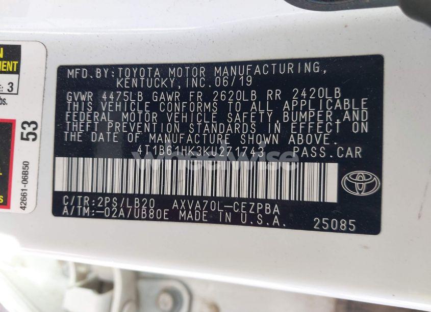 Photo 9 of 2019 Toyota Camry XSE (VIN 4T1B61HK3KU271743)