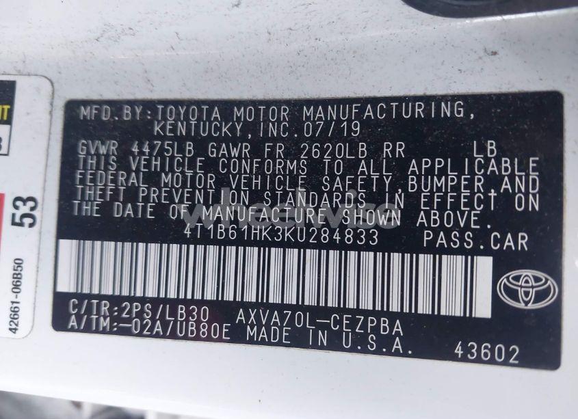 Photo 9 of 2019 Toyota Camry XSE (VIN 4T1B61HK3KU284833)