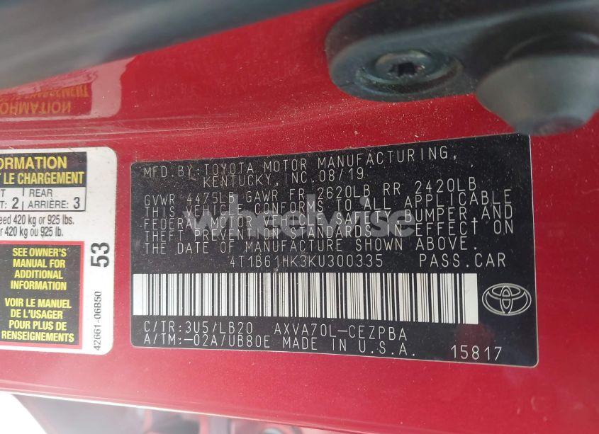 Photo 9 of 2019 Toyota Camry XSE (VIN 4T1B61HK3KU300335)