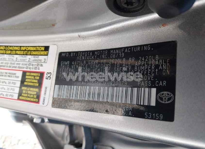 Photo 9 of 2019 Toyota Camry XSE (VIN 4T1B61HK3KU820079)