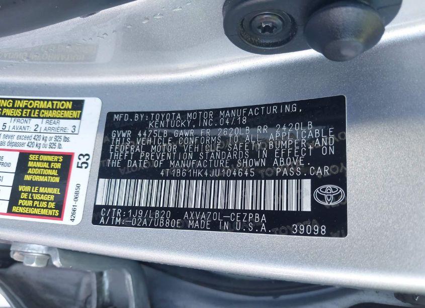 Photo 9 of 2018 Toyota Camry XSE (VIN 4T1B61HK4JU104645)