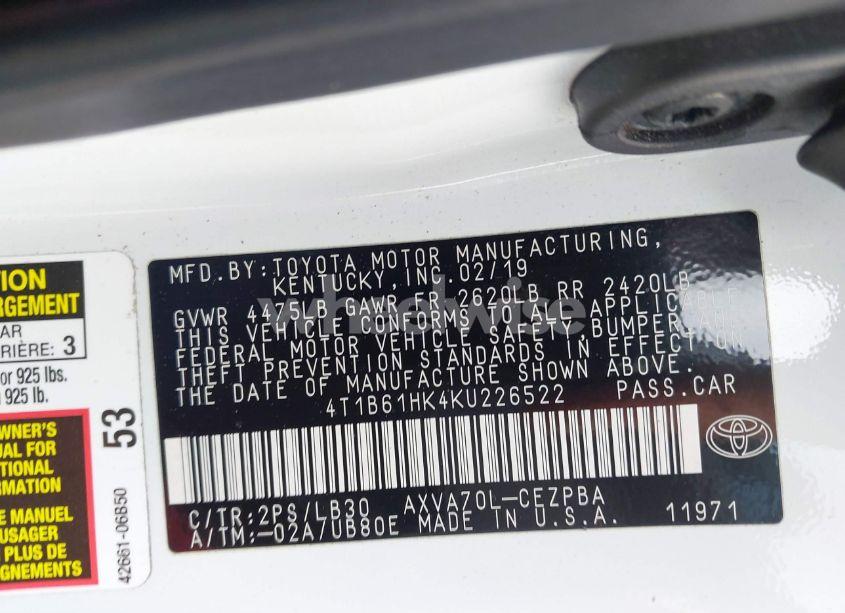 Photo 9 of 2019 Toyota Camry XSE (VIN 4T1B61HK4KU226522)