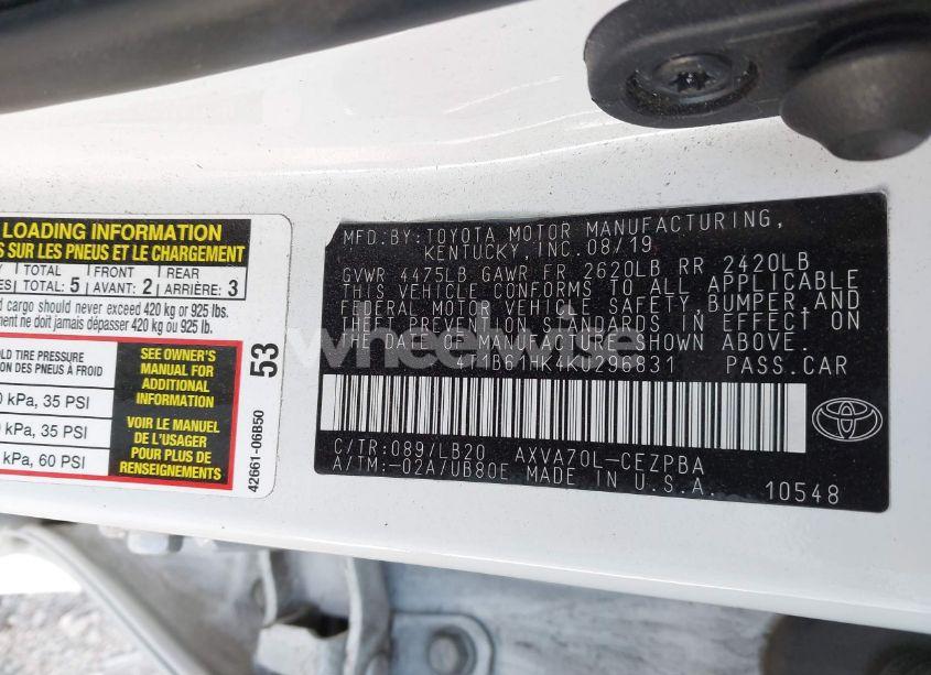 Photo 9 of 2019 Toyota Camry XSE (VIN 4T1B61HK4KU296831)