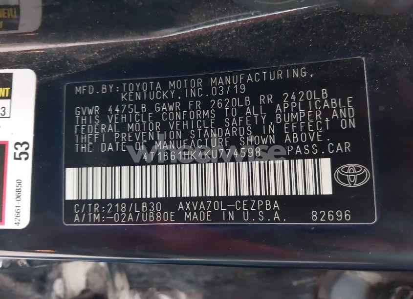 Photo 9 of 2019 Toyota Camry XSE (VIN 4T1B61HK4KU774598)