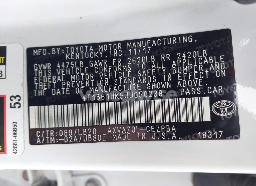 Photo 9 of 2018 Toyota Camry XSE (VIN 4T1B61HK5JU050238)