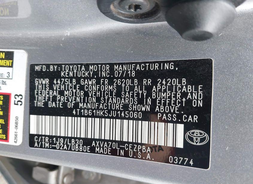 Photo 9 of 2018 Toyota Camry XSE (VIN 4T1B61HK5JU145060)