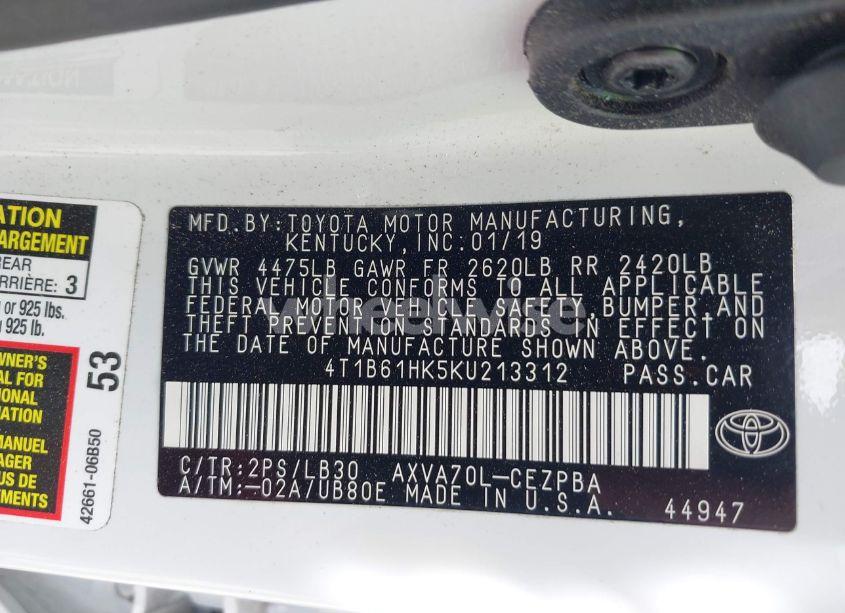 Photo 9 of 2019 Toyota Camry XSE (VIN 4T1B61HK5KU213312)