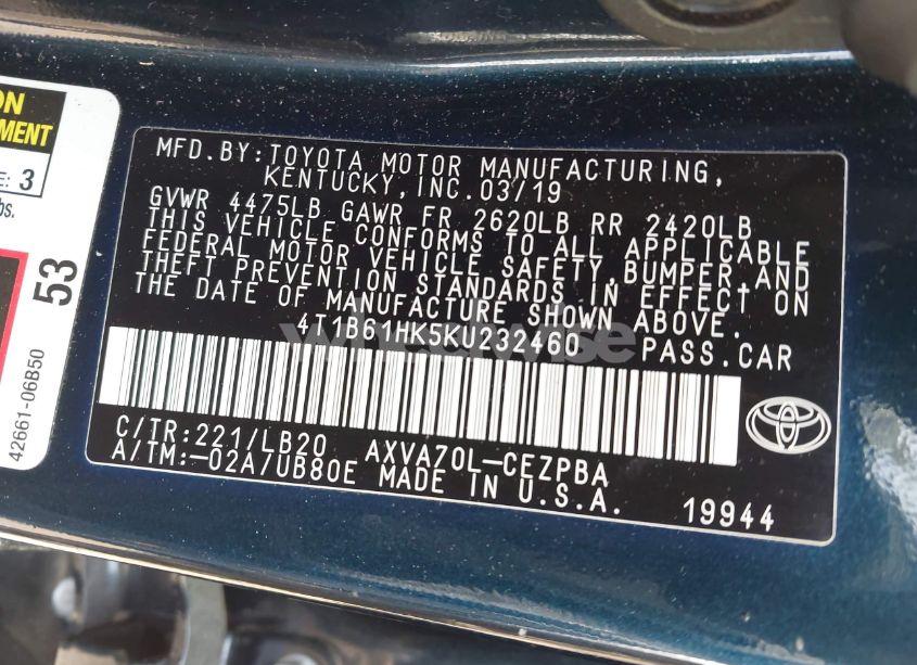 Photo 9 of 2019 Toyota Camry XSE (VIN 4T1B61HK5KU232460)