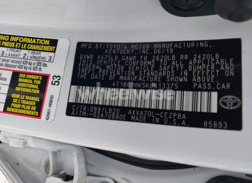 Photo 9 of 2019 Toyota Camry XSE (VIN 4T1B61HK5KU813375)