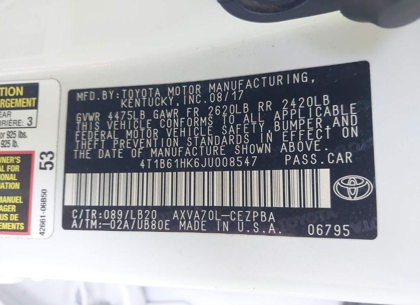 Photo 9 of 2018 Toyota Camry XSE (VIN 4T1B61HK6JU008547)