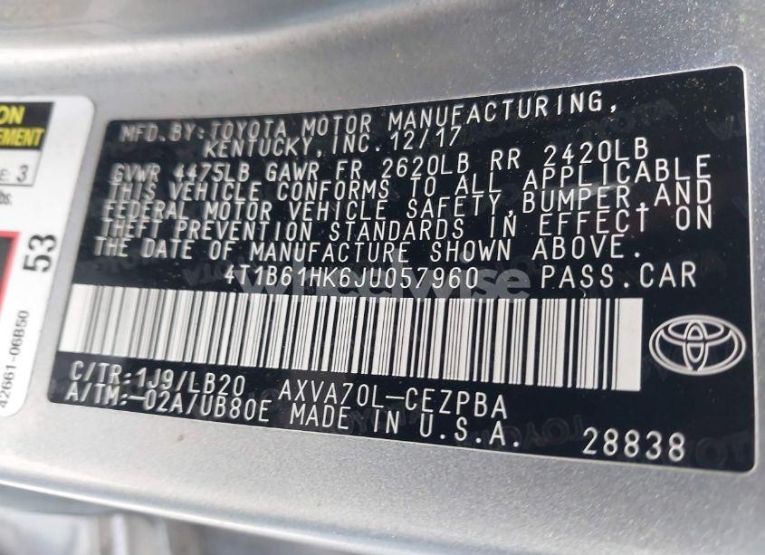 Photo 9 of 2018 Toyota Camry XSE (VIN 4T1B61HK6JU057960)