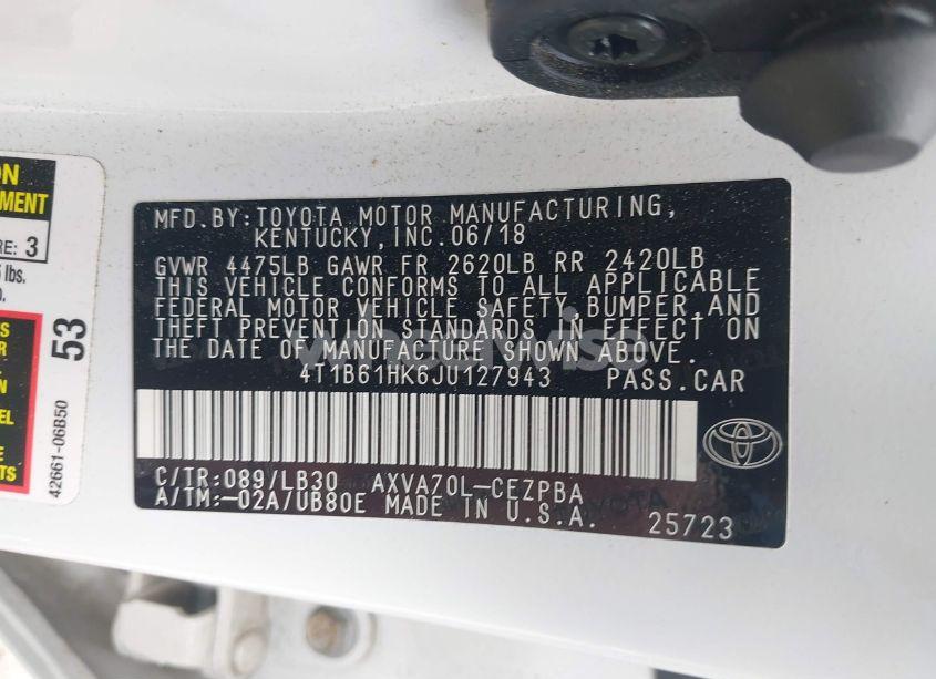 Photo 9 of 2018 Toyota Camry XSE (VIN 4T1B61HK6JU127943)