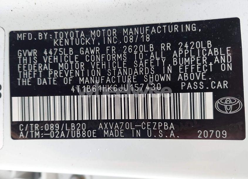 Photo 9 of 2018 Toyota Camry XSE (VIN 4T1B61HK6JU157430)