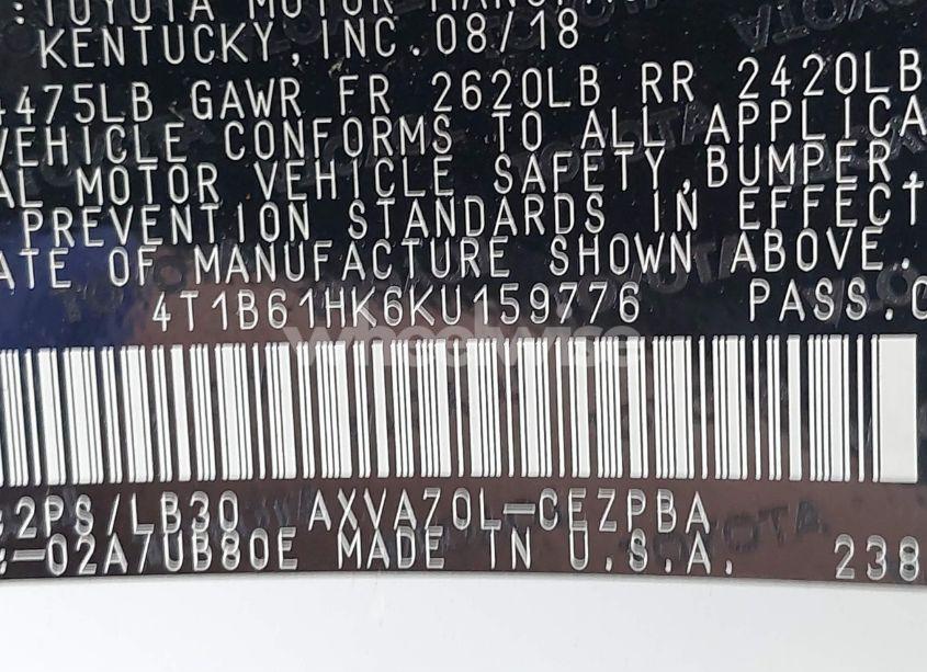 Photo 9 of 2019 Toyota Camry XSE (VIN 4T1B61HK6KU159776)